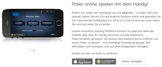 888Poker ermöglicht das mobile Pokern mit nativen Apps für iOS und Android (Quelle: 888Poker)