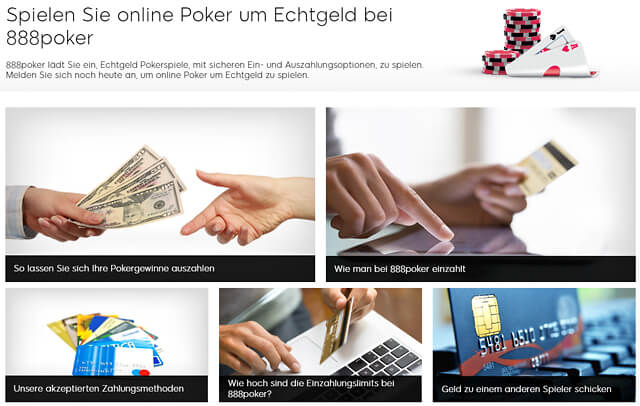 888Poker bietet diverse Möglichkeiten für die Ein- und Auszahlungen an (Quelle: 888Poker)