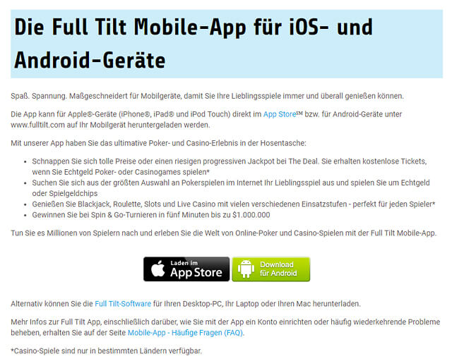 Selbstverständlich gibt es auch mobile Apps von Full Tilt Poker für Apple- und Android-Geräte (Quelle: Full Tilt Poker)