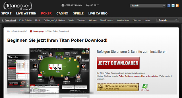 Per Software-Download in drei Schritten zur erfolgreichen Titan Poker-Mitgliedschaft (Quelle: Titan Poker)